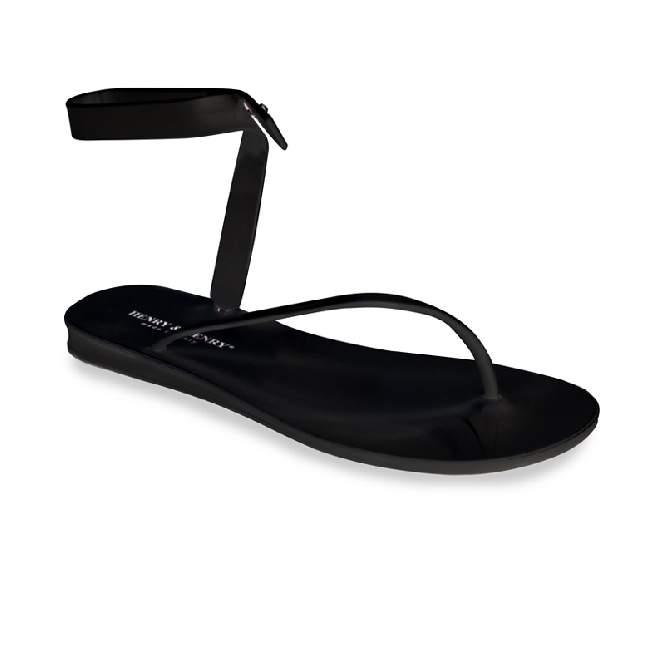 black plastic flip flops